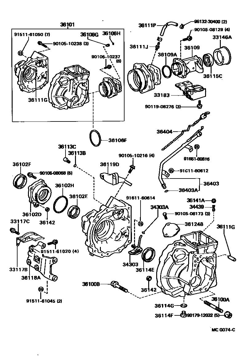 Toyota CAMRY Transfer Case & Extension Housing EPC diagram — MCG074C