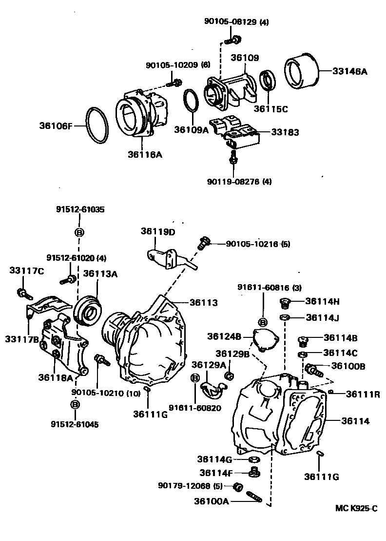 Toyota CAMRY Transfer Case & Extension Housing EPC diagram — MCK925C