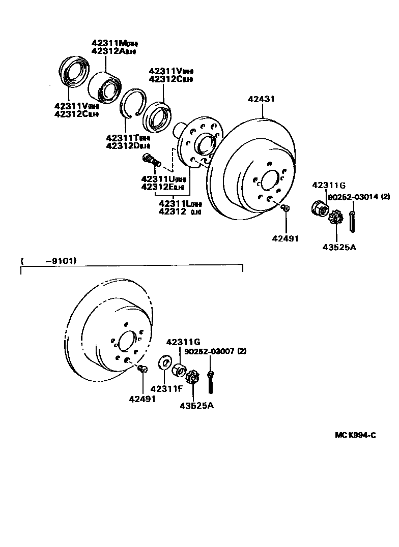 Toyota CAMRY 后桥半轴和后桥轮毂 EPC diagram — MCK994C