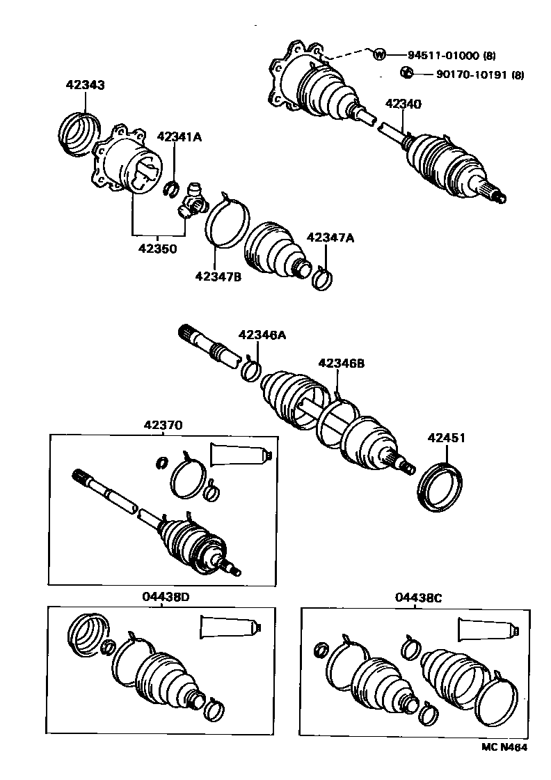 Toyota CAMRY 后桥半轴和后桥轮毂 EPC diagram — MCN464