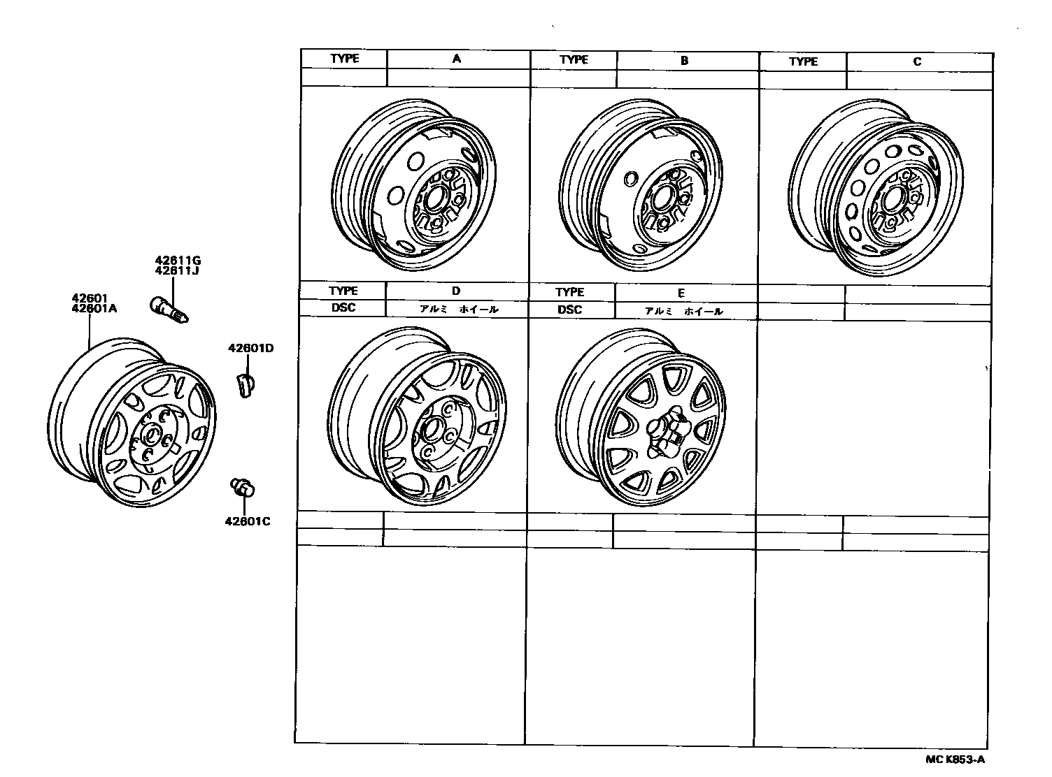 Toyota CAMRY 车轮和车轮盖 EPC diagram — MCK853A