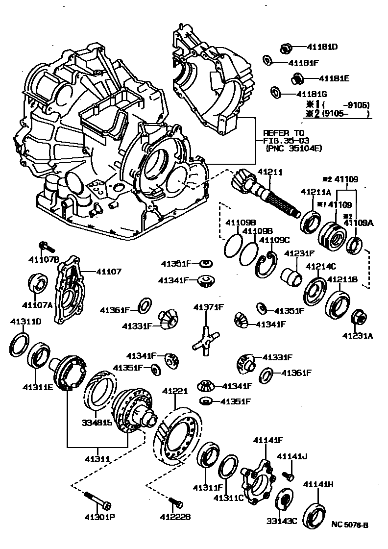 Toyota CAMRY 前桥壳和差速器 EPC diagram — NC5076B