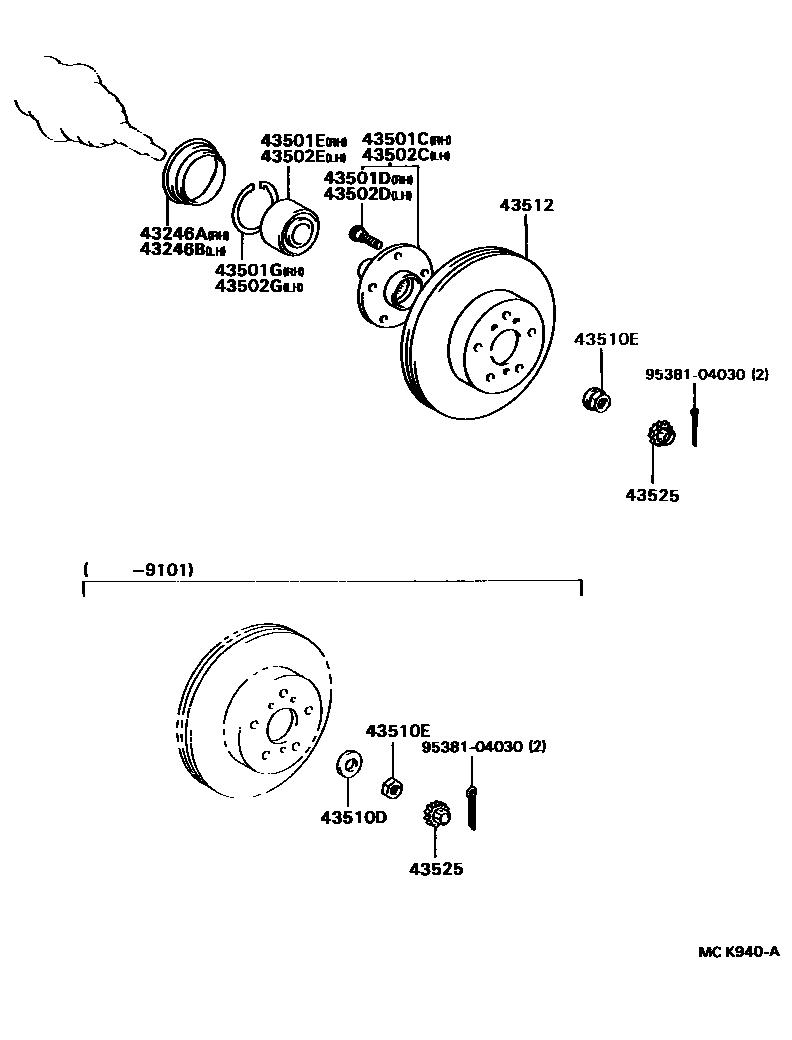 Toyota CAMRY Front Axle Hub EPC diagram — MCK940A