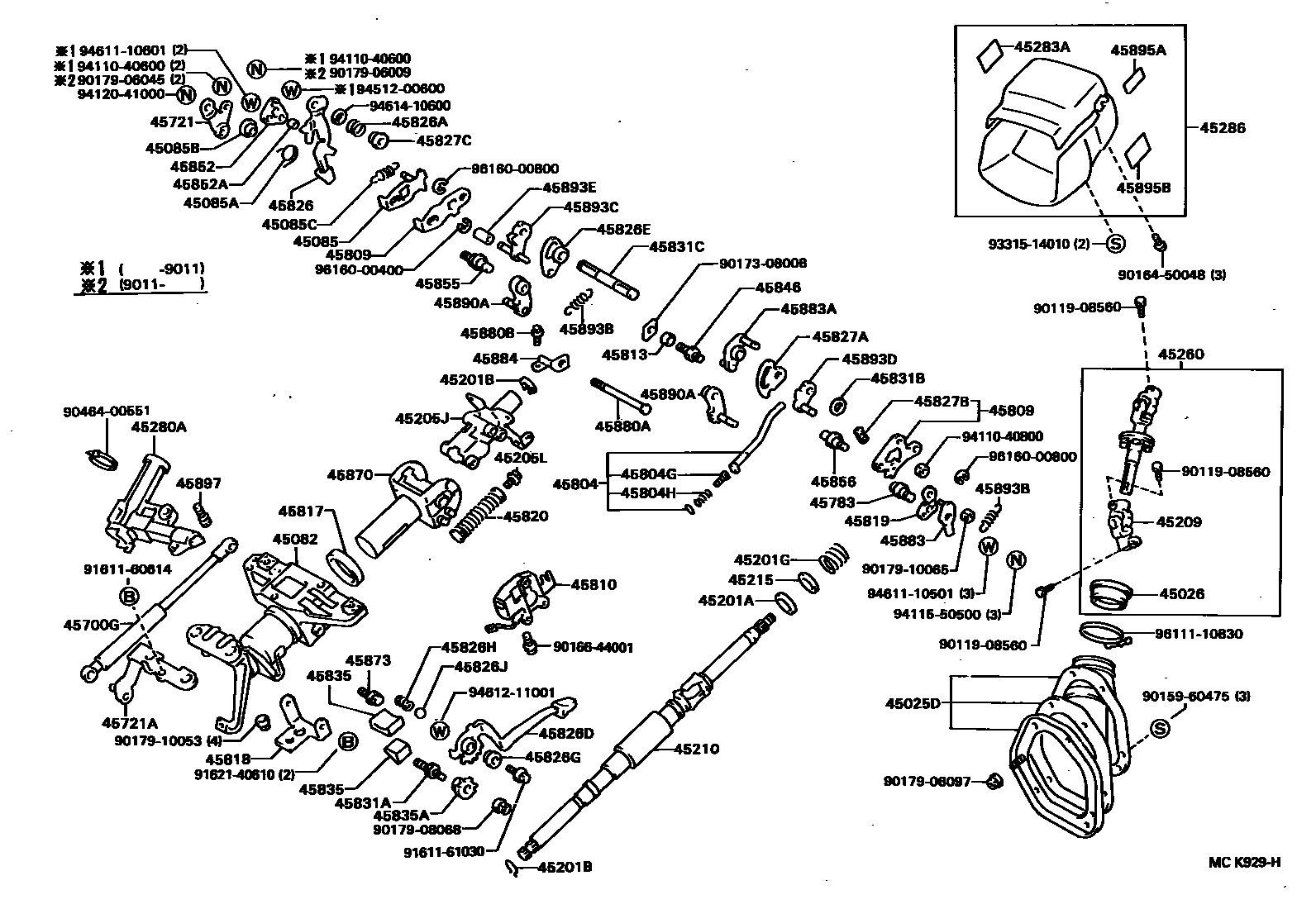 Toyota CAMRY Steering Column & Shaft EPC diagram — MCK929H
