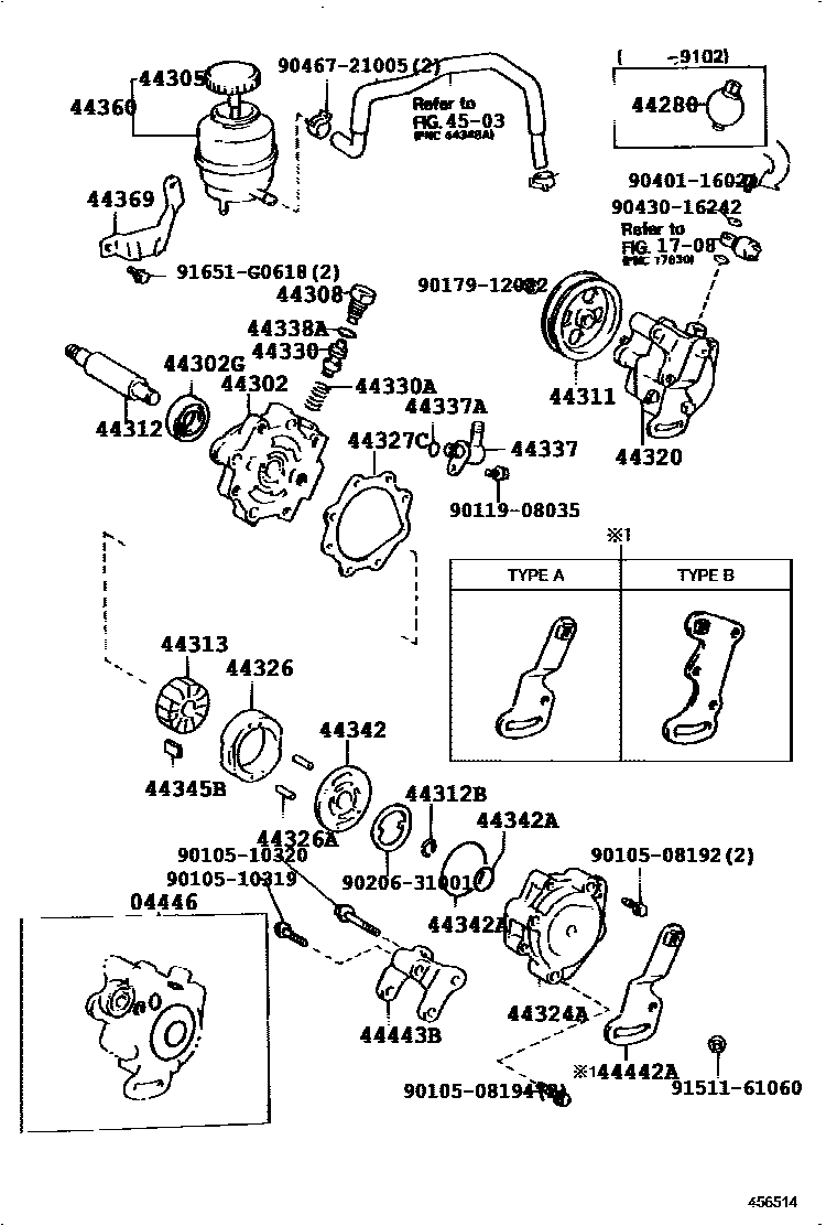 Toyota CAMRY 叶片泵和储油罐(动力转向) EPC diagram — 456514