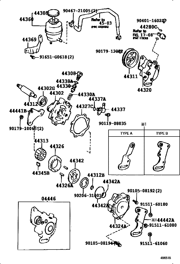 Toyota CAMRY 叶片泵和储油罐(动力转向) EPC diagram — 456515