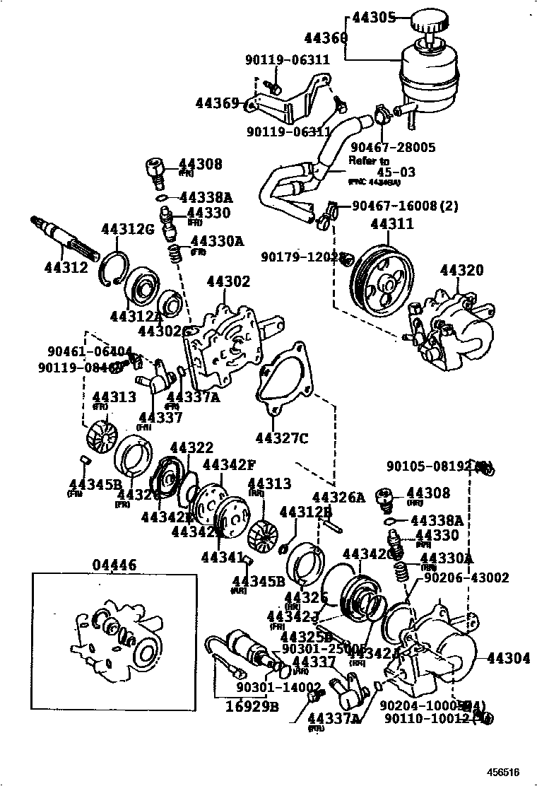 Toyota CAMRY 叶片泵和储油罐(动力转向) EPC diagram — 456516