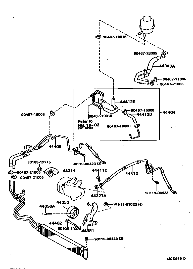 Toyota CAMRY 动力转向配管 EPC diagram — MCK919D
