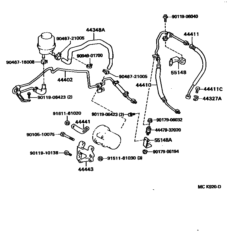 Toyota CAMRY 动力转向配管 EPC diagram — MCK920D