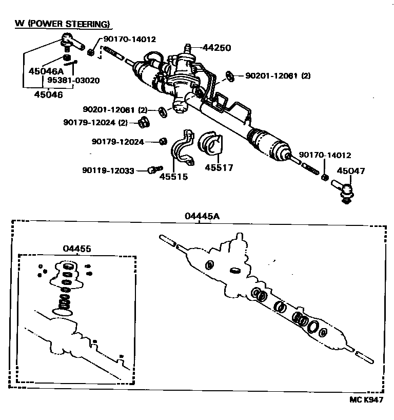 Toyota CAMRY 前转向齿轮和连杆 EPC diagram — MCK947