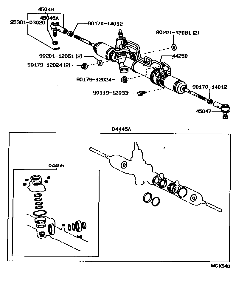 Toyota CAMRY 前转向齿轮和连杆 EPC diagram — MCK948