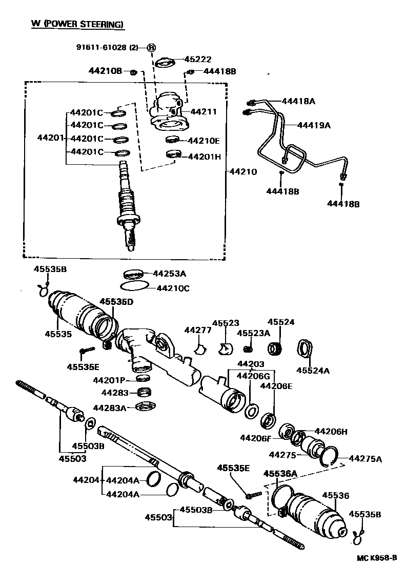Toyota CAMRY 前转向齿轮和连杆 EPC diagram — MCK958B