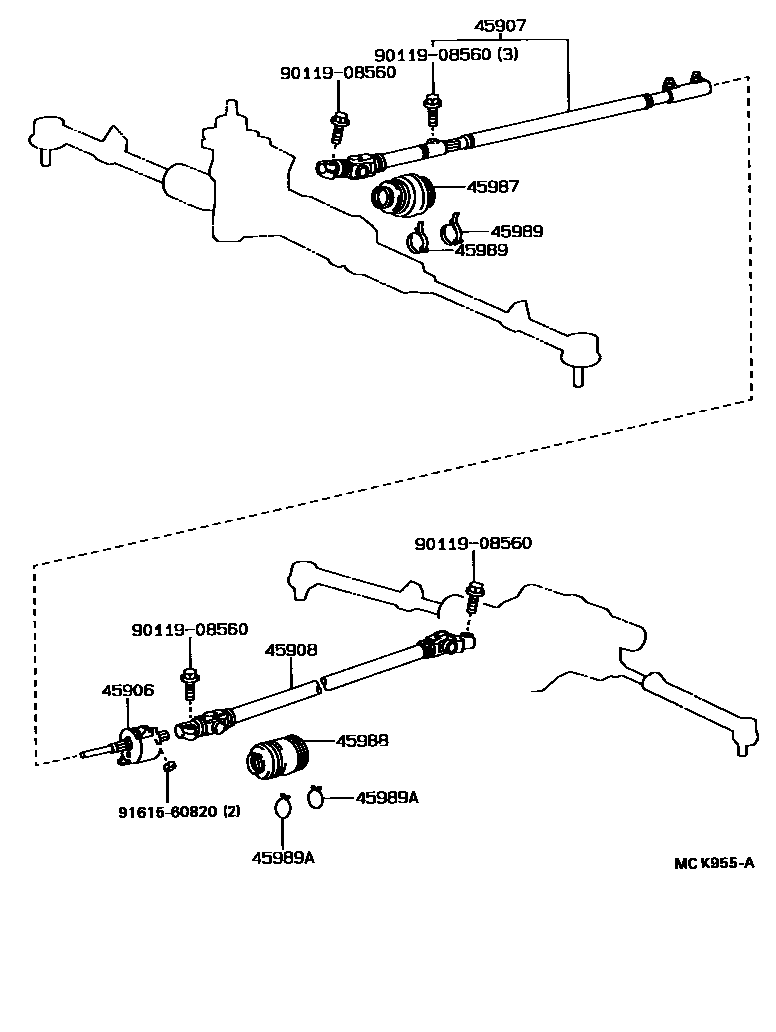 Toyota CAMRY 后转向连接部件(4WS) EPC diagram — MCK955A