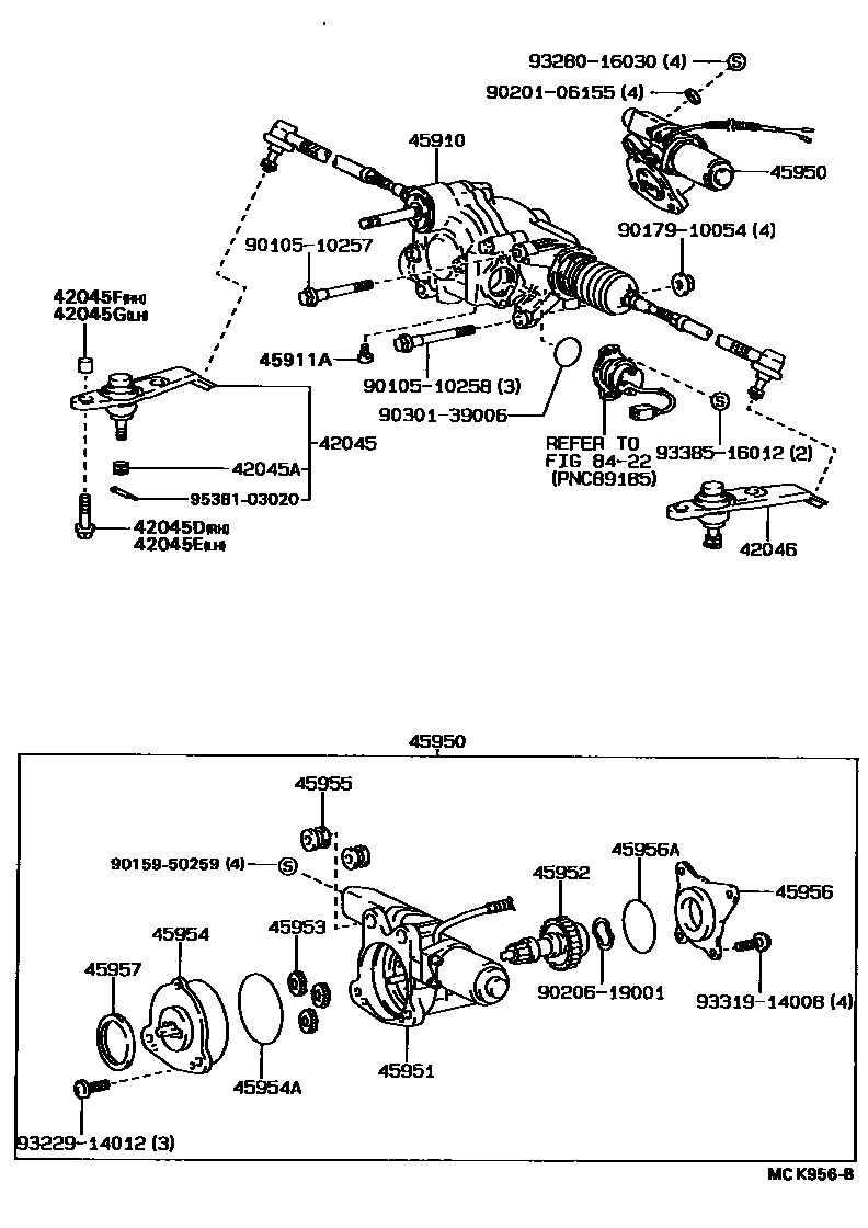 Toyota CAMRY 后转向齿轮(4WS) EPC diagram — MCK956B
