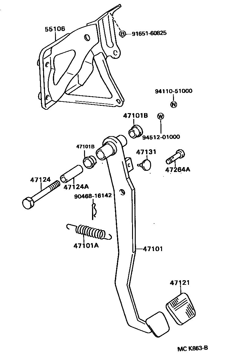 Toyota CAMRY Brake Pedal & Bracket EPC diagram — MCK863B