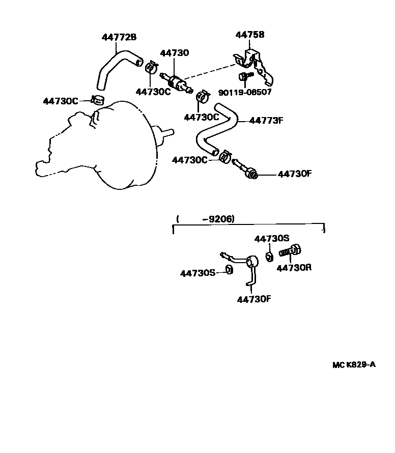 Toyota CAMRY 制动助力器和真空管 EPC diagram — MCK829A