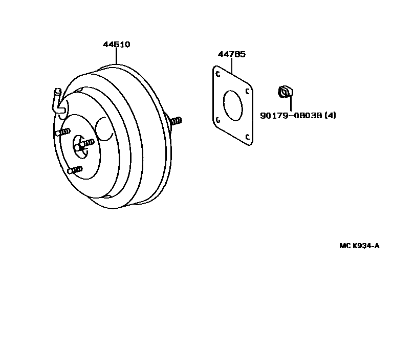Toyota CAMRY 制动助力器和真空管 EPC diagram — MCK934A