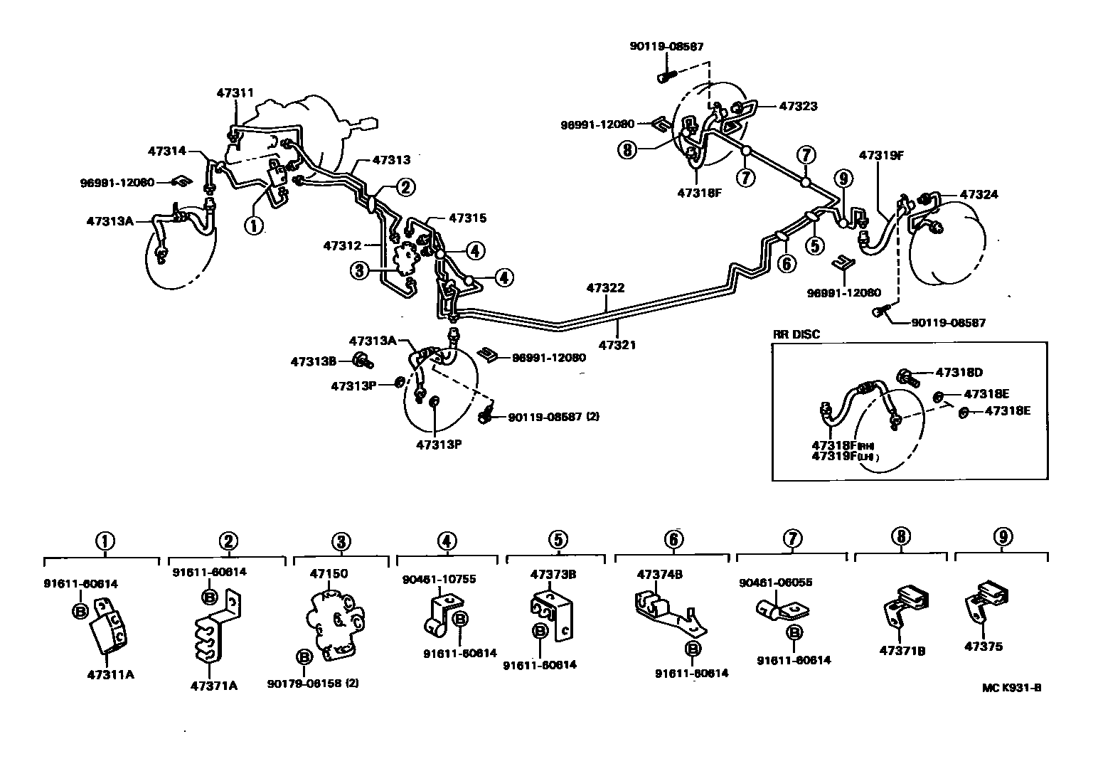 Toyota CAMRY 制动配管和卡箍 EPC diagram — MCK931B