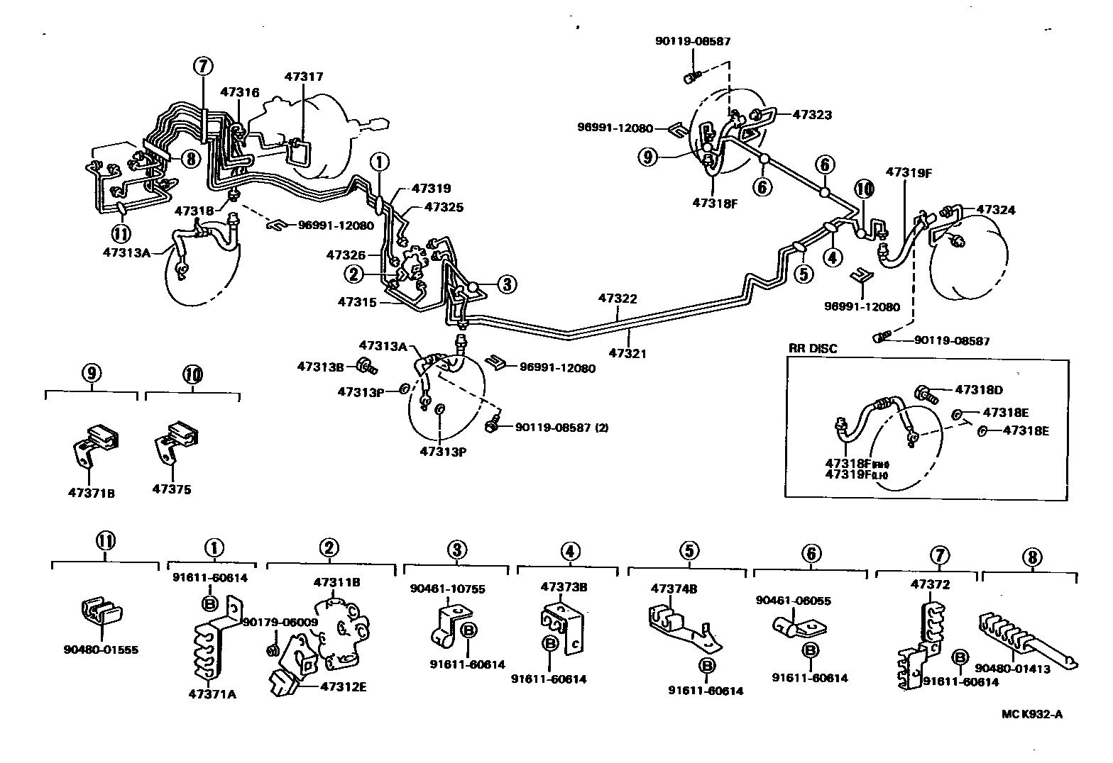 Toyota CAMRY 制动配管和卡箍 EPC diagram — MCK932A