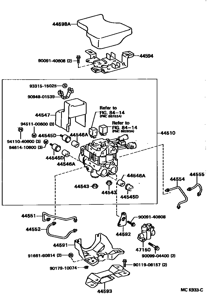 Toyota CAMRY 制动配管和卡箍 EPC diagram — MCK933C