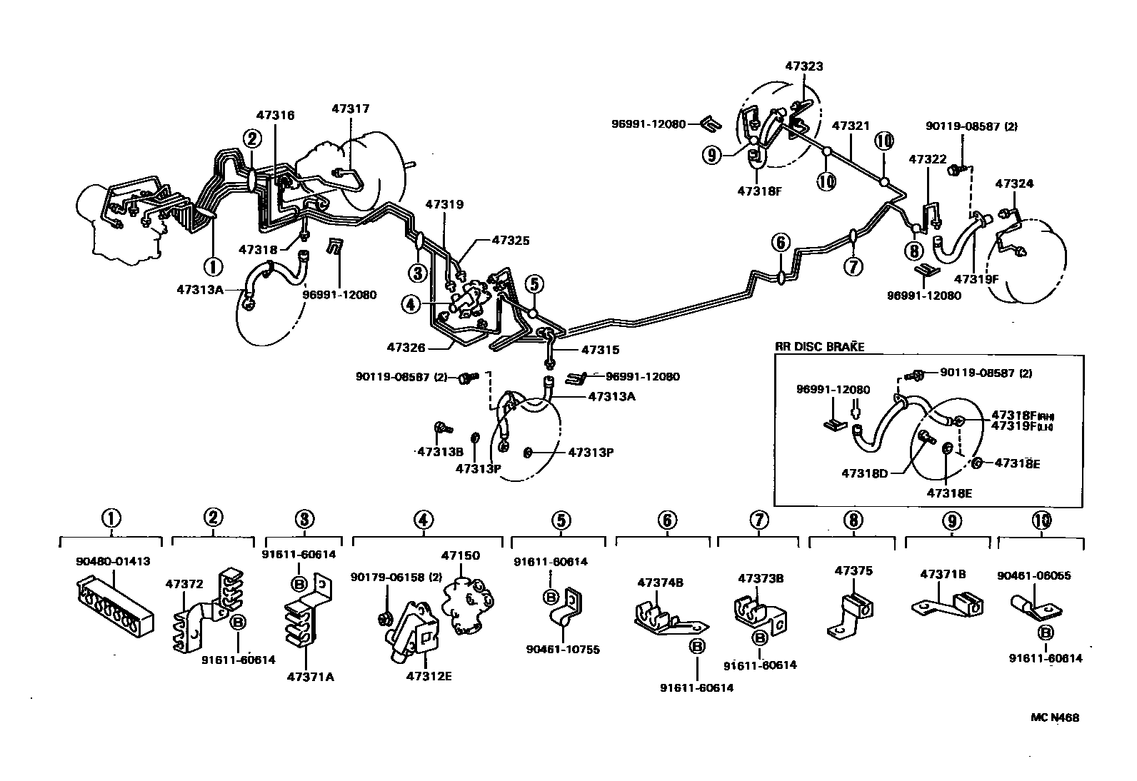 Toyota CAMRY 制动配管和卡箍 EPC diagram — MCN468