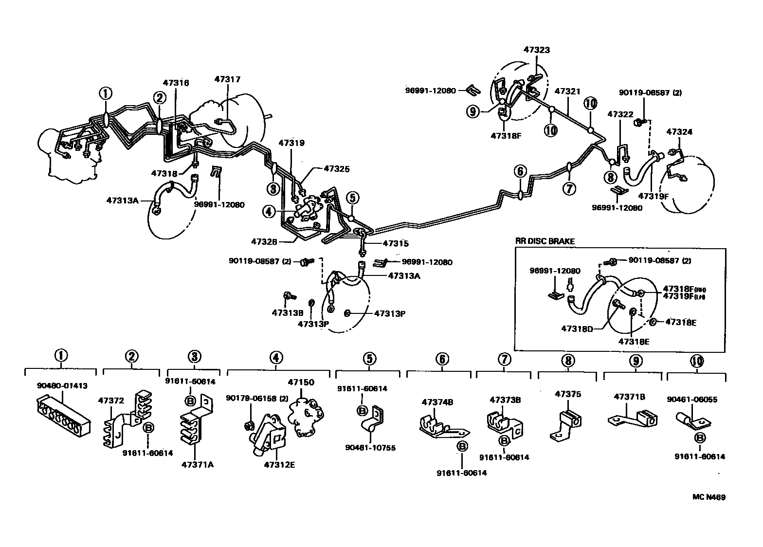 Toyota CAMRY 制动配管和卡箍 EPC diagram — MCN469