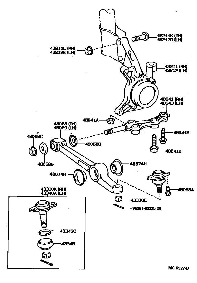 Toyota CAMRY 前桥控制臂和转向节 EPC diagram — MCK927B