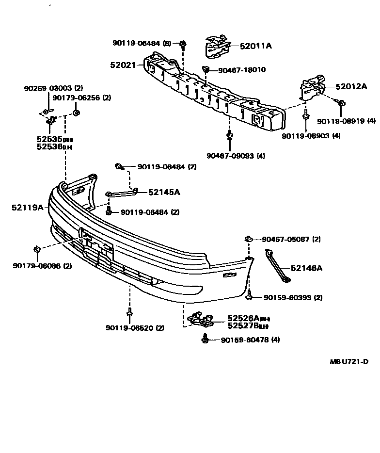 Toyota CAMRY 前保险杠及附件 EPC diagram — MBU721D