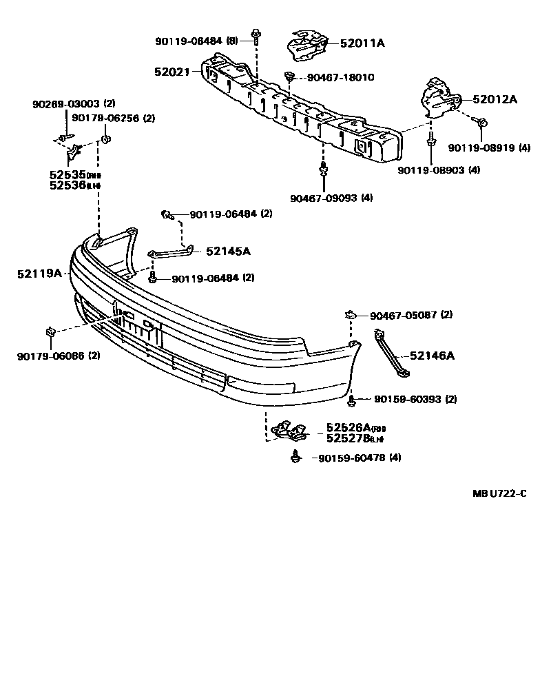 Toyota CAMRY 前保险杠及附件 EPC diagram — MBU722C