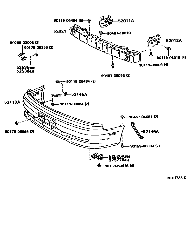 Toyota CAMRY 前保险杠及附件 EPC diagram — MBU723D
