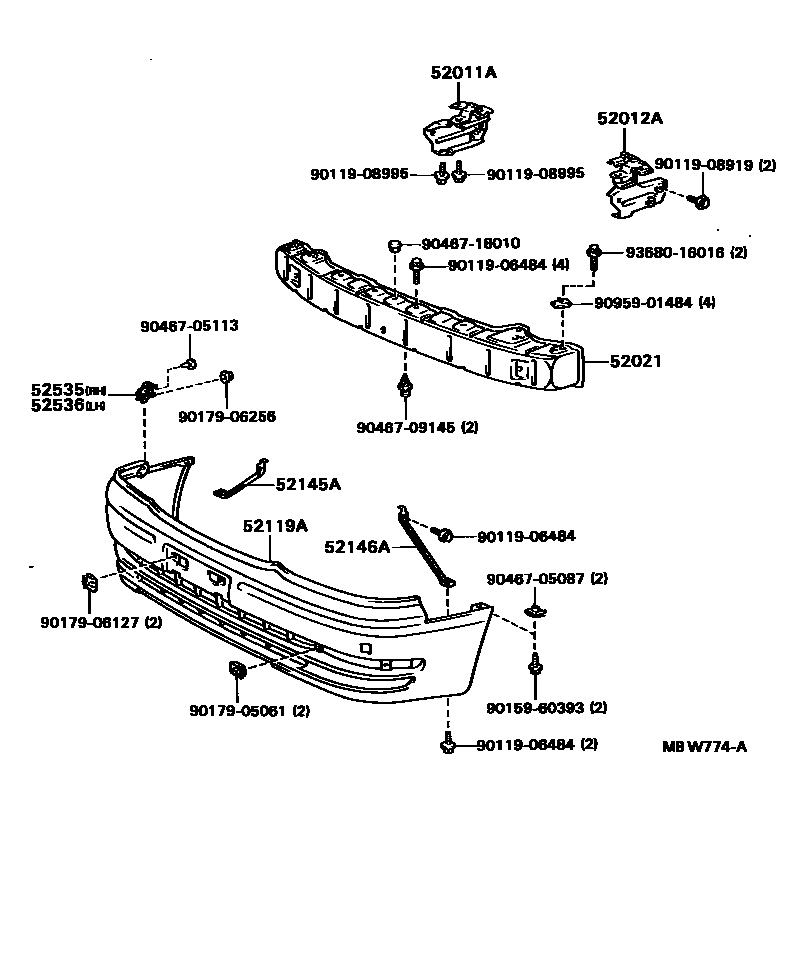 Toyota CAMRY 前保险杠及附件 EPC diagram — MBW774A