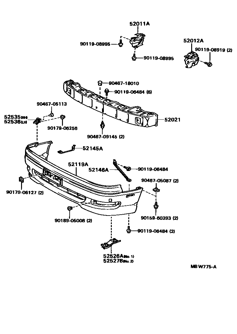 Toyota CAMRY 前保险杠及附件 EPC diagram — MBW775A