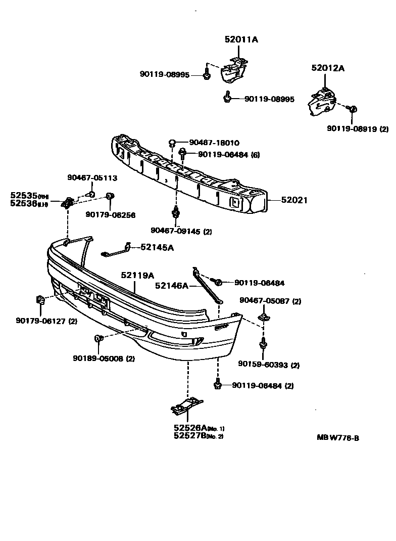 Toyota CAMRY 前保险杠及附件 EPC diagram — MBW776B