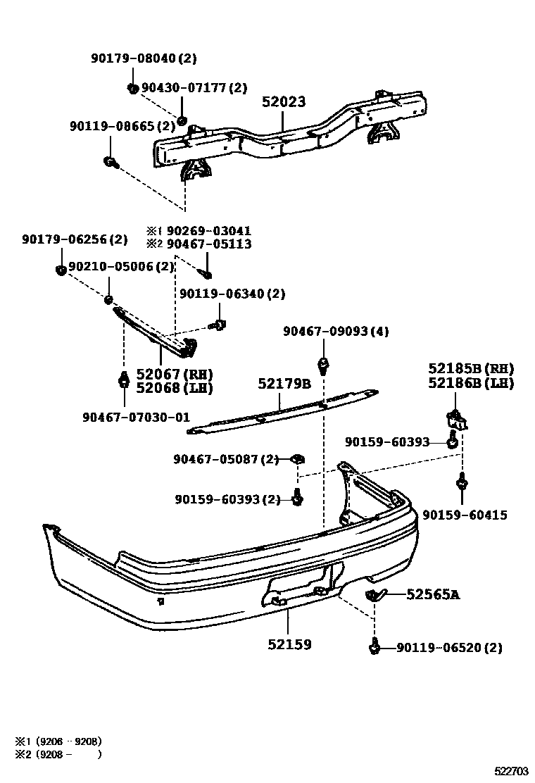 Toyota CAMRY 后保险杠及附件 EPC diagram — 522703