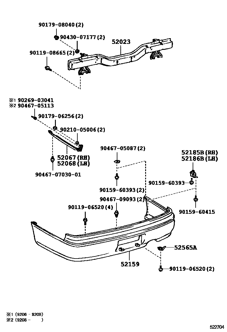 Toyota CAMRY 后保险杠及附件 EPC diagram — 522704