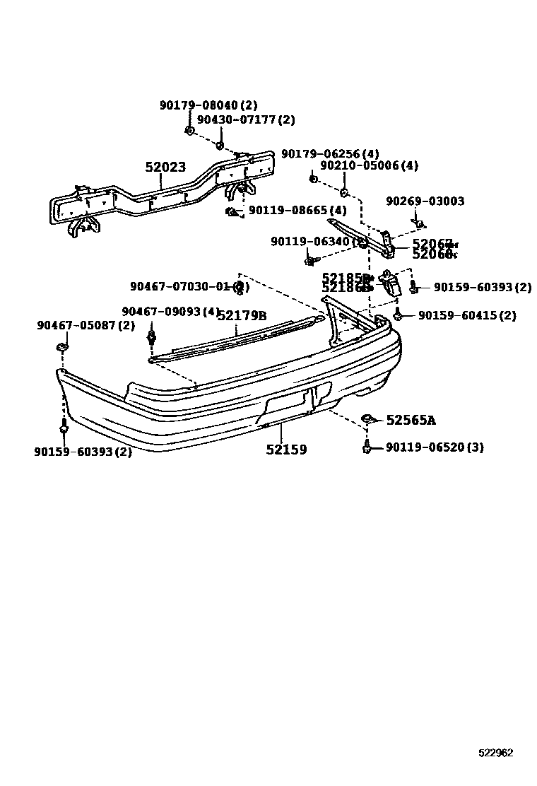Toyota CAMRY 后保险杠及附件 EPC diagram — 522962