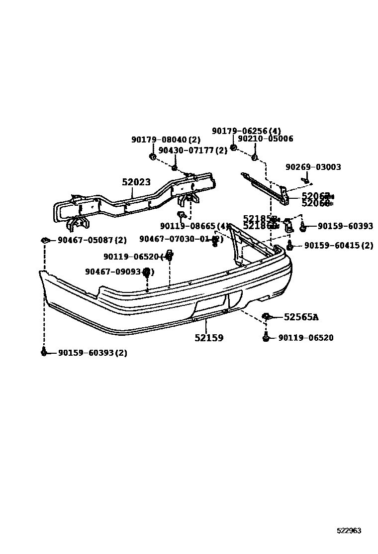 Toyota CAMRY 后保险杠及附件 EPC diagram — 522963