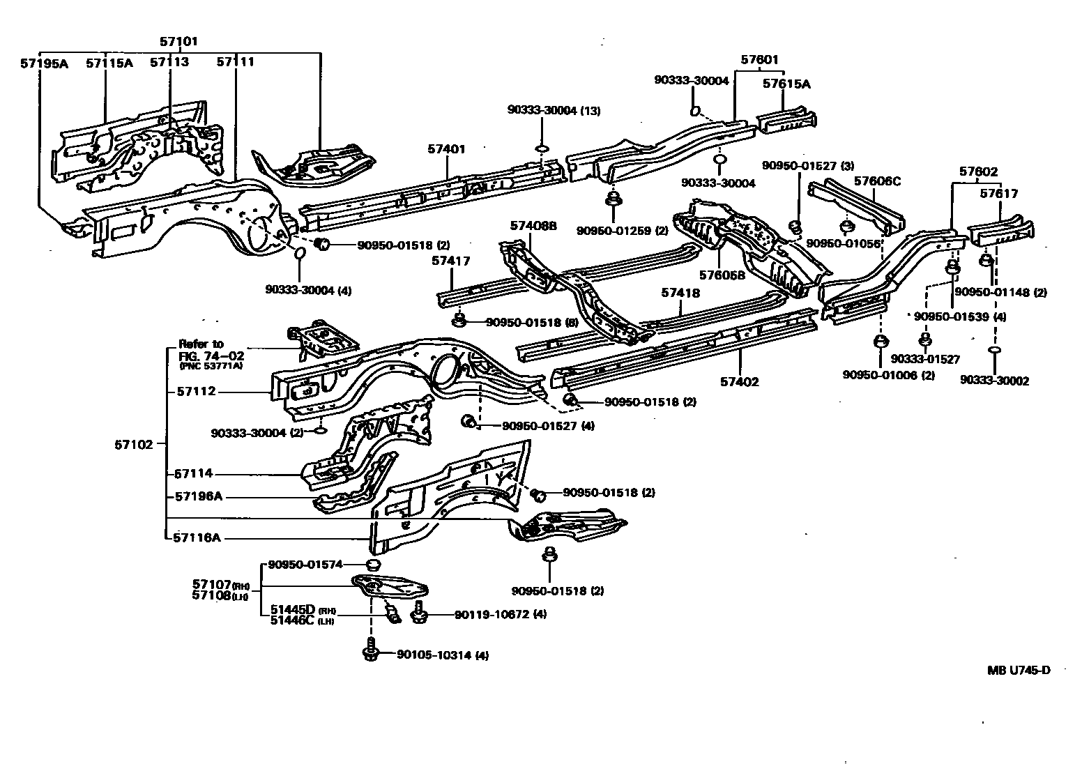 Toyota CAMRY Floor stringers EPC diagram — MBU745D