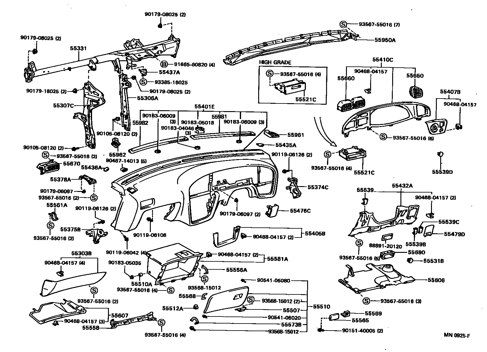 Toyota CAMRY 仪表板和手套箱 EPC diagram — MN0925F