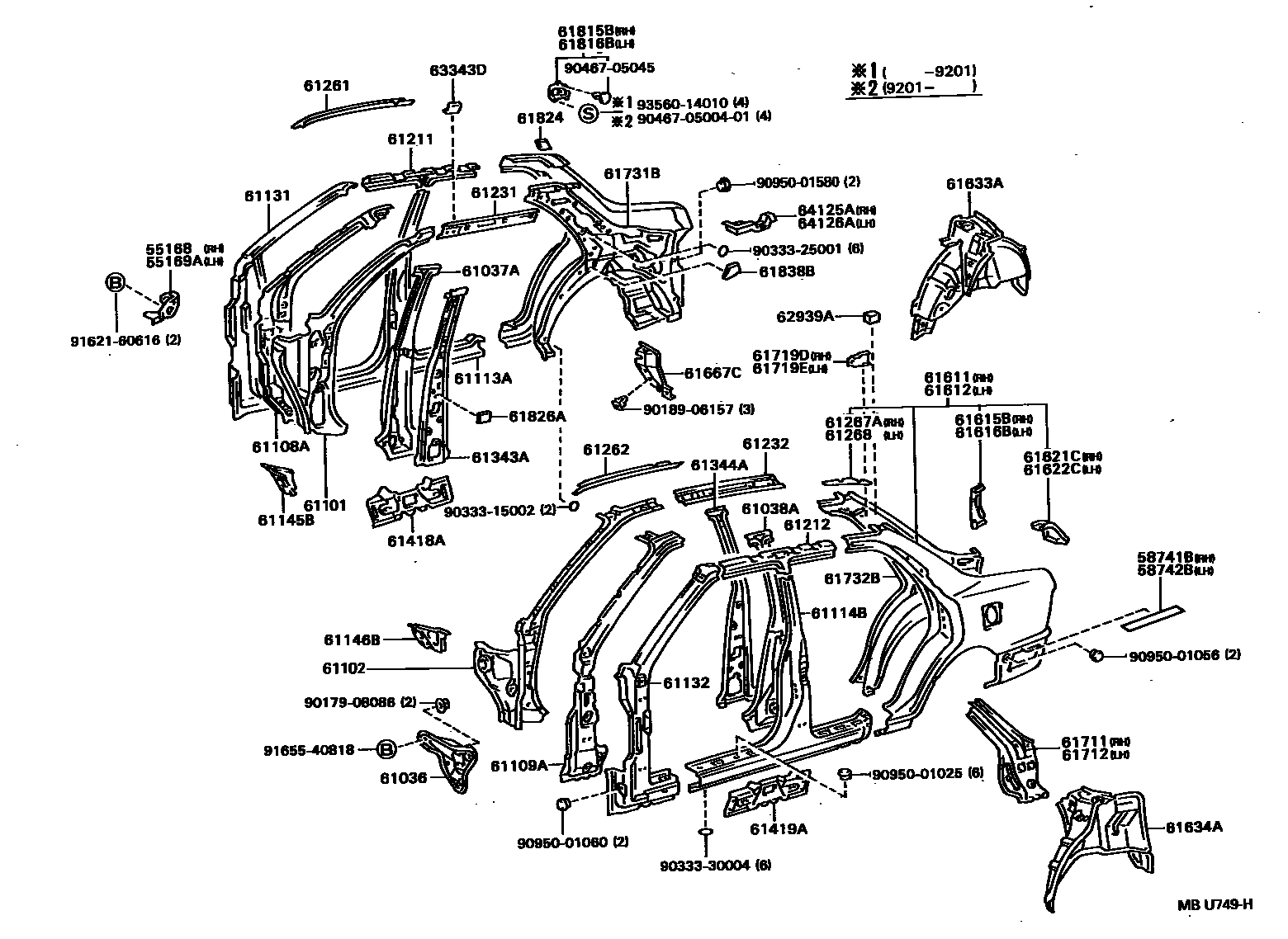 Toyota CAMRY 侧梁 EPC diagram — MBU749H