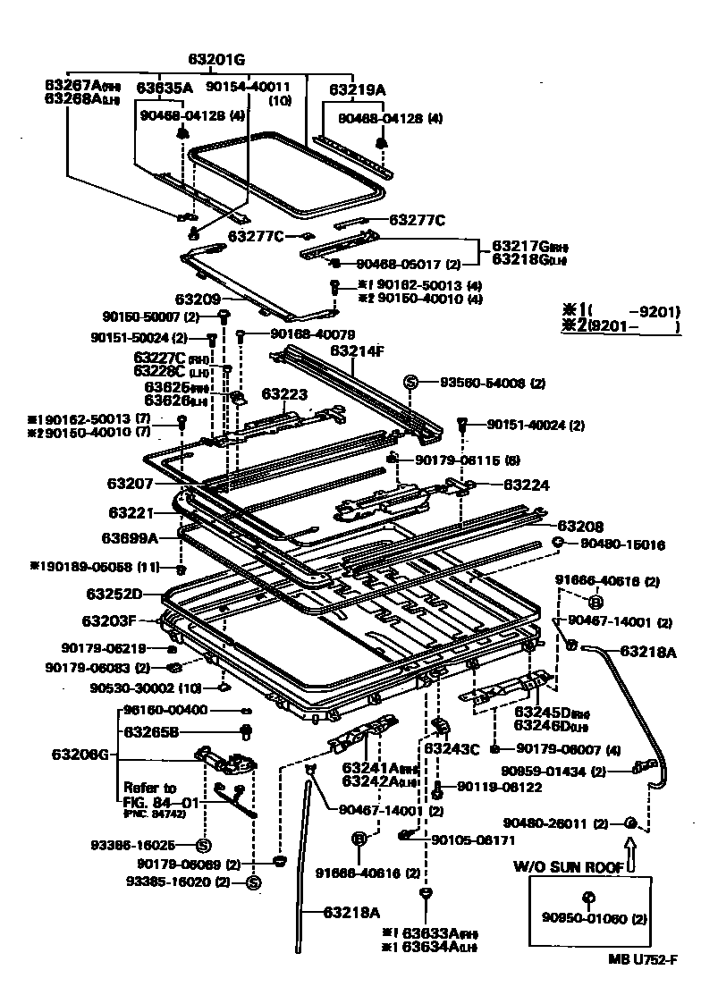 Toyota CAMRY 天窗板和背窗玻璃 EPC diagram — MBU752F
