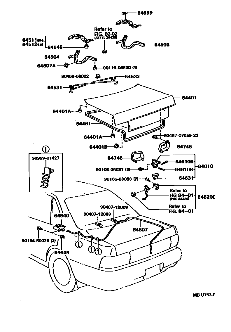 Toyota CAMRY 行李箱门和行李箱锁 EPC diagram — MBU753E