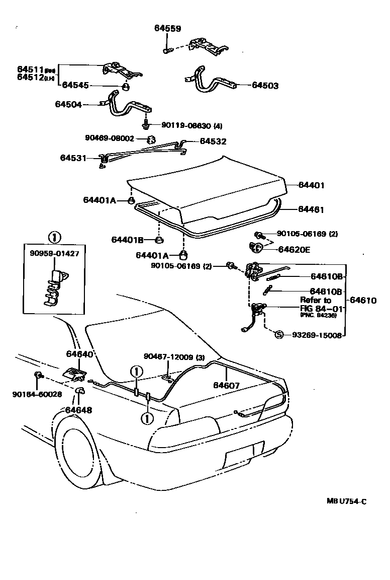 Toyota CAMRY 行李箱门和行李箱锁 EPC diagram — MBU754C