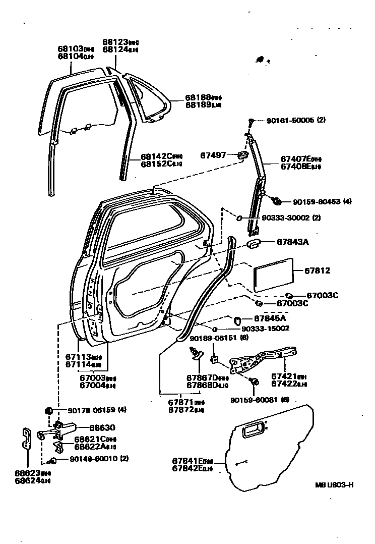 Toyota CAMRY 后门板和后门玻璃 EPC diagram — MBU803H
