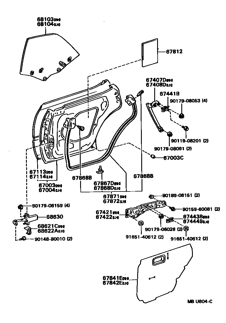 Toyota CAMRY 后门板和后门玻璃 EPC diagram — MBU804C