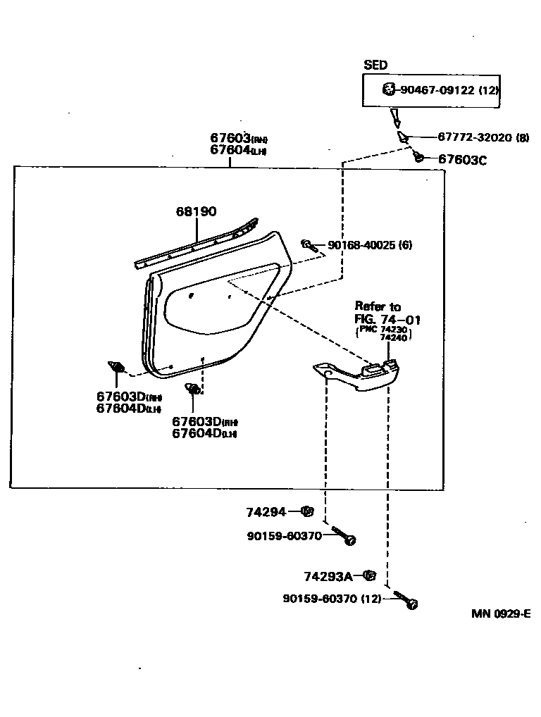 Toyota CAMRY 后门板和后门玻璃 EPC diagram — MN0929E
