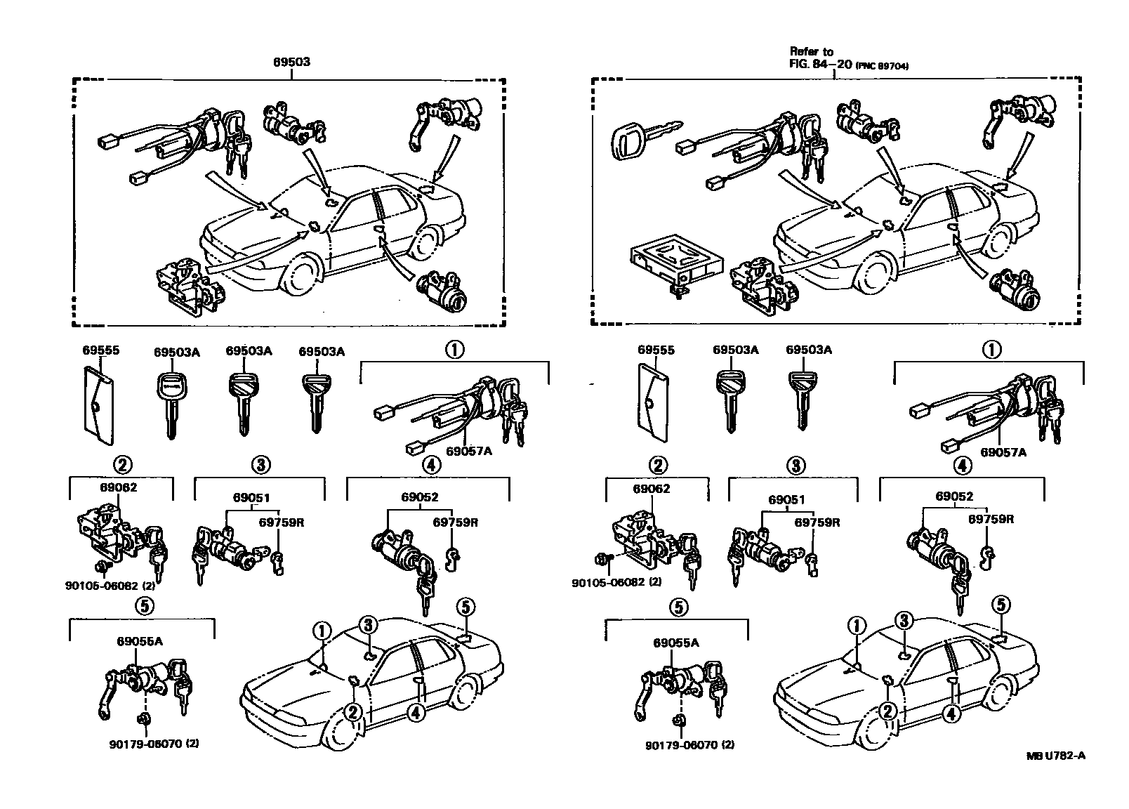 Toyota CAMRY 锁芯组件 EPC diagram — MBU782A