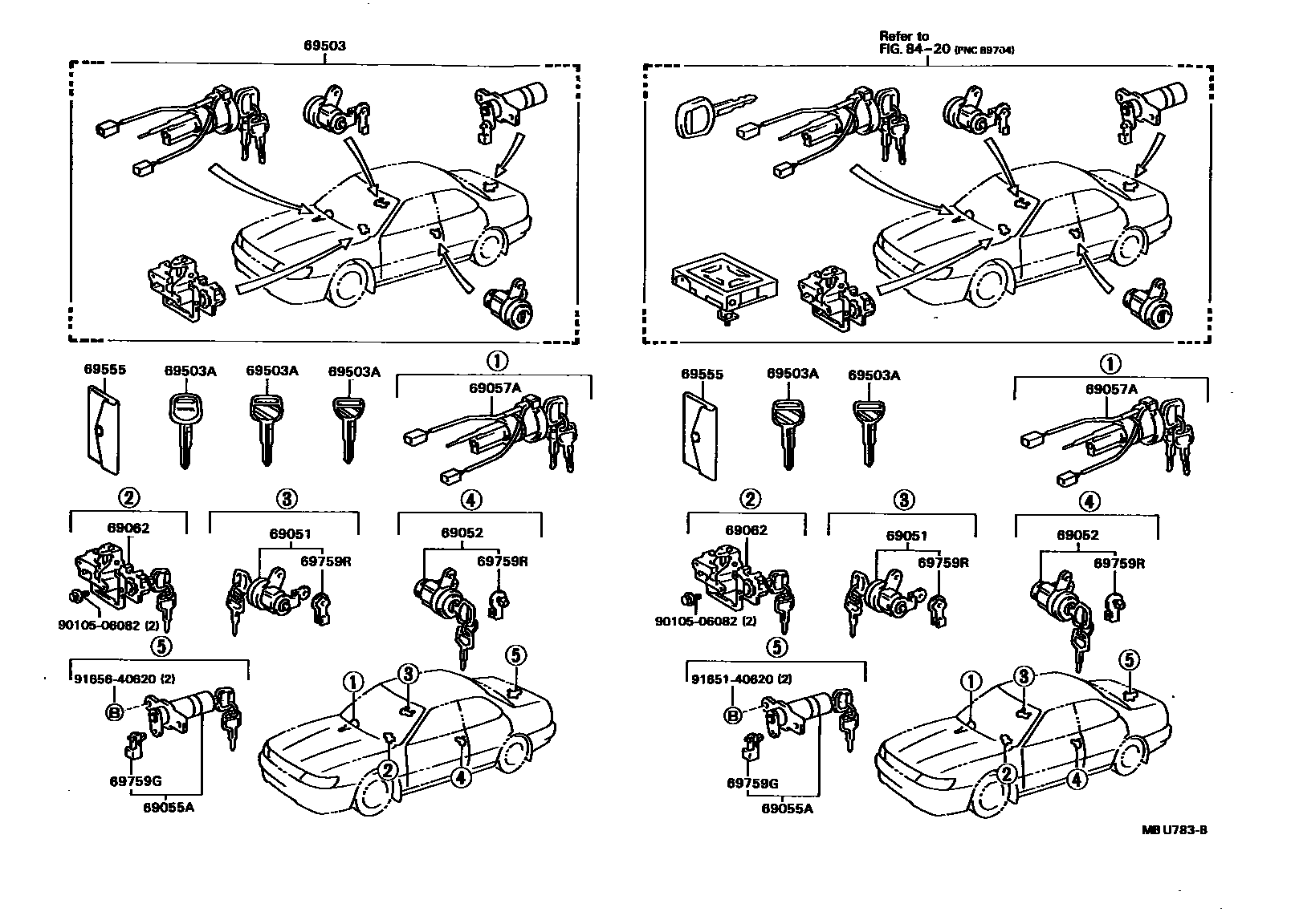 Toyota CAMRY 锁芯组件 EPC diagram — MBU783B