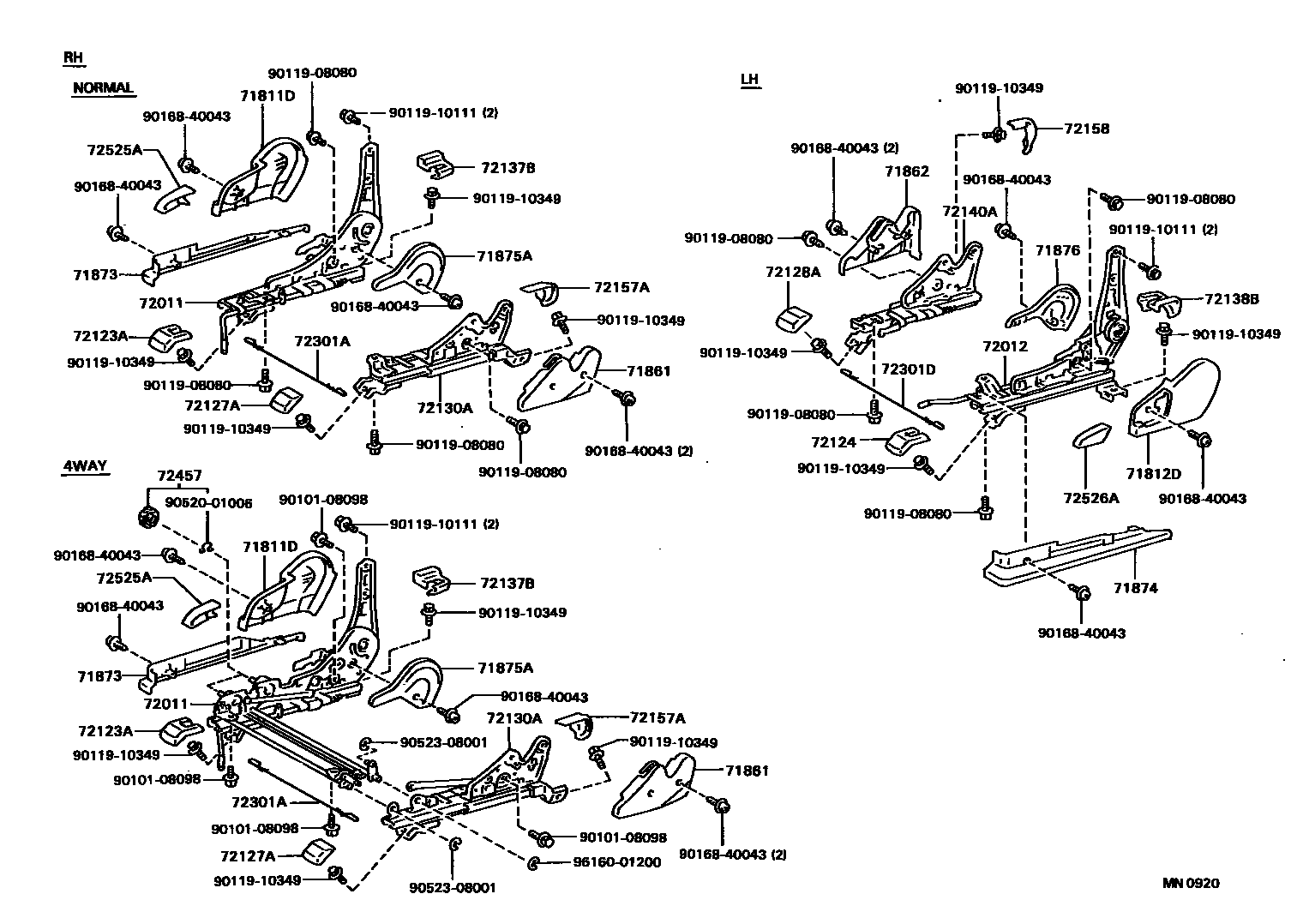 Toyota CAMRY 前排座椅和座椅滑轨 EPC diagram — MN0920