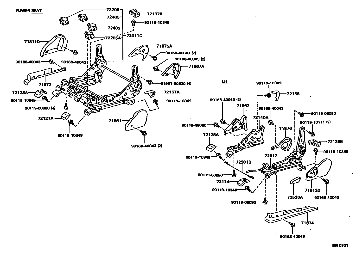 Toyota CAMRY 前排座椅和座椅滑轨 EPC diagram — MN0921